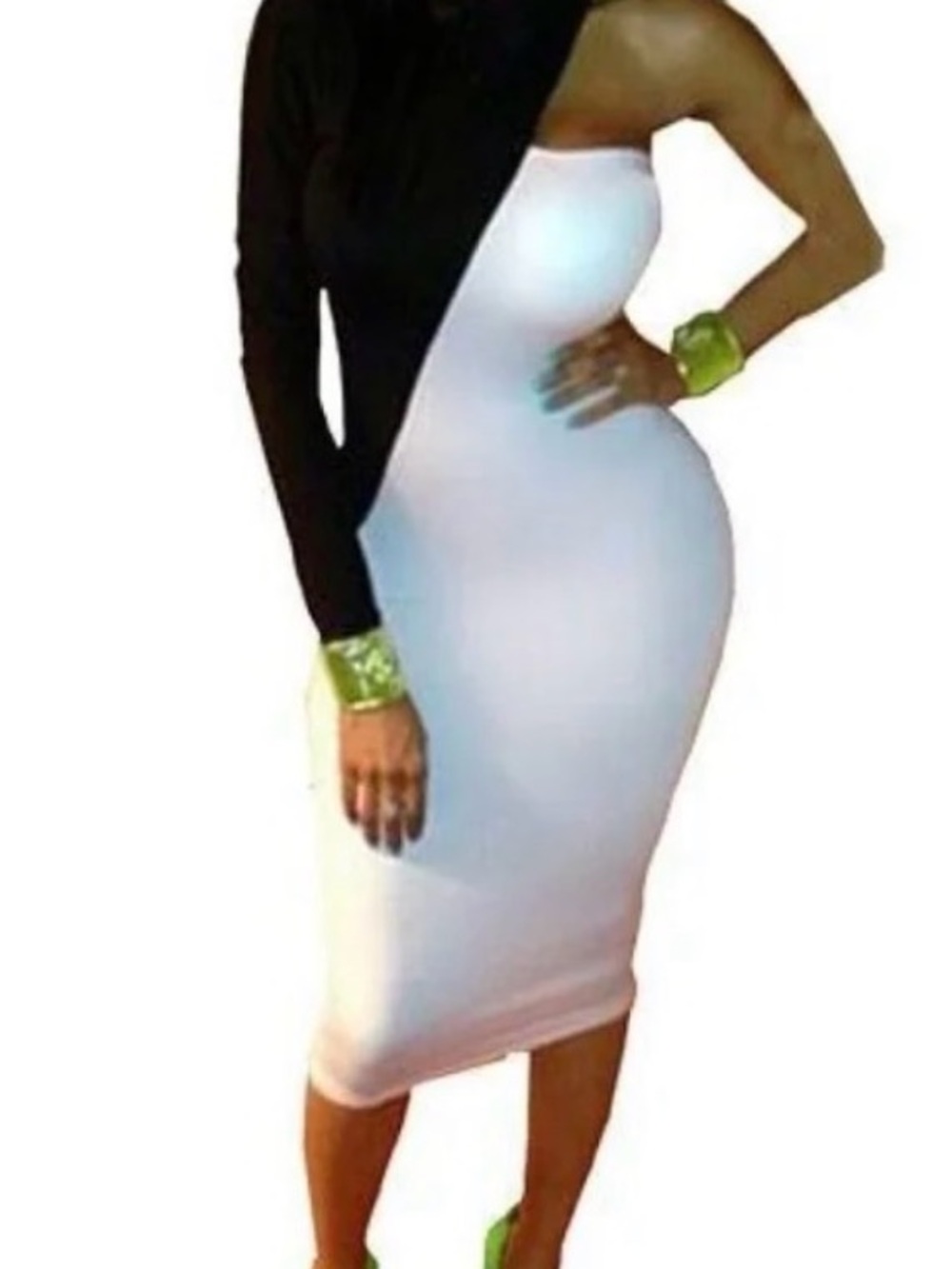 Asymmetric One-Shoulder Midi Dress in White and Black